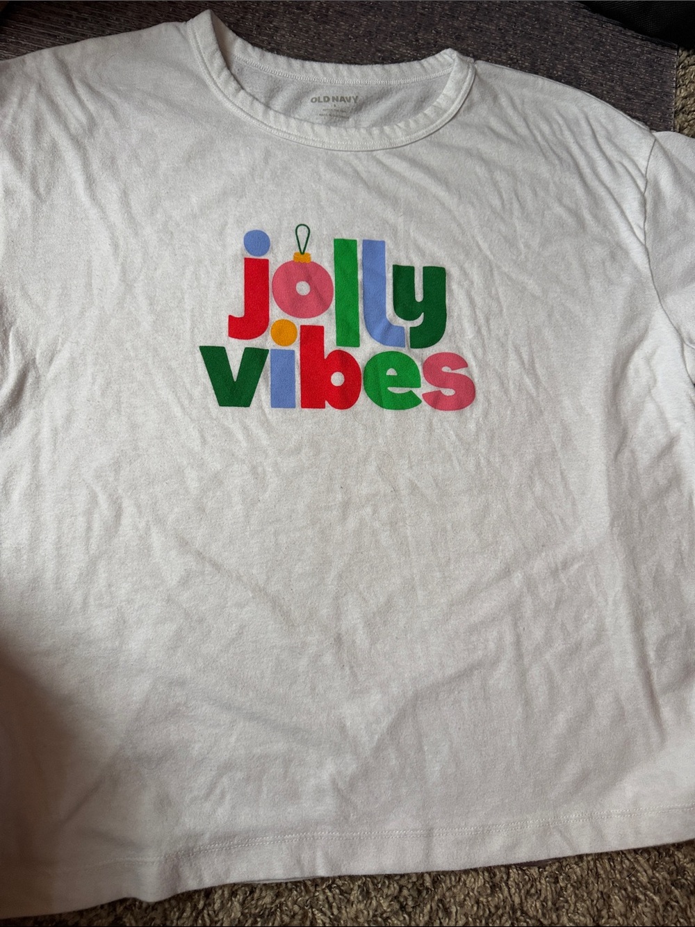 Old Navy White Womens 'Jolly Vibes' oversized tee